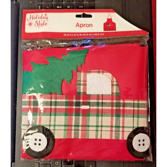 Kid's Holiday Apron Plaid Truck & Holiday Tree Design Baking Arts & Crafts +++ - Picture 1 of 3
